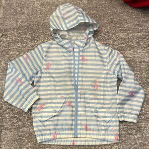 EEUC Joules Blue Stripe with pink crawfish Hooded rain Jacket 5y